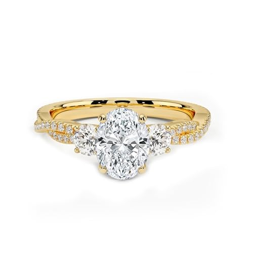 Center 2 Carats Moissanite 3 Stone Engagement Rings for Women 10K 14K 18K Gold D Color VVS1 Moissanite Ring Promise Wedding Anniversary Ring for Her Size 3.5-14