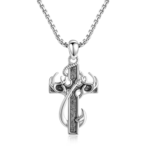 Cross Necklace for Men Stainless Steel Cross Pendant Jewelry Gifts for Father Brother Husband 22+2 Inch