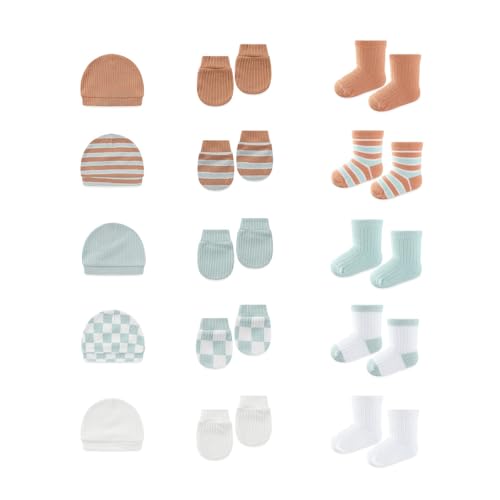 Image of BABYSOLIS 15 Pack Infant Hats Gloves Socks Unisex Baby Boy Girl Accessories Set Cotton New Born Caps Mittens