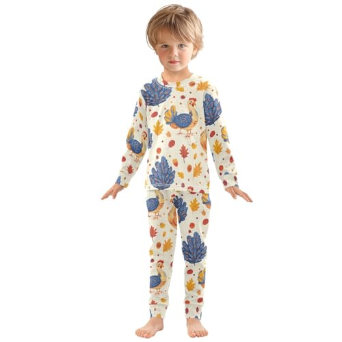 Pajama Sets Long Sleeve Autumn Leaves Chicken Turkey Soft Comfy Sleepwear 2 Piece PJS 3-8T2