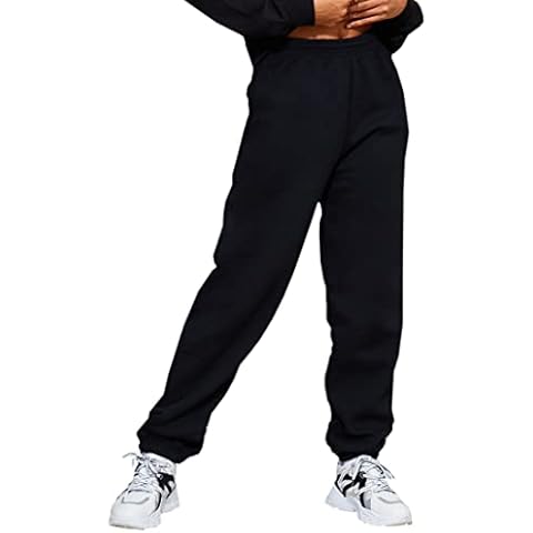 ChicWhisper Ladies Sweat Cuffed High Waist Relaxed Baggy Fit Joggers Black Cover