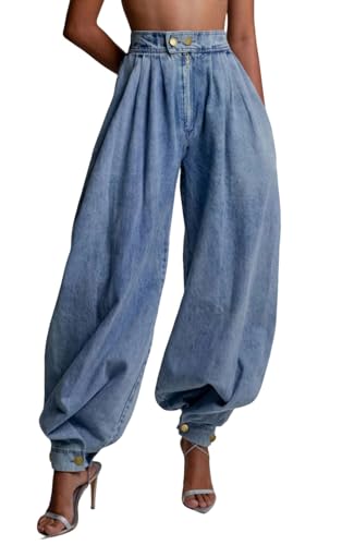 loveimgs Women Baggy Harem Jeans Joggers Denim Pants Wide Leg Jeans High Rise Sweatpants Tapered Leg Trousers