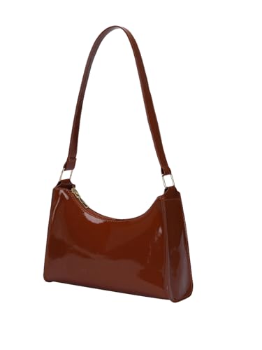 Image of QWINEE Women's Artificial Patent Leather Tote Bag for Women Zipper Square Satchel Purse Ladies Shoulder Crossbody