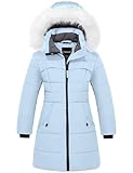 wantdo Girl's Puffer Coat Long Winter Jacket Fleece Parka Waterproof Blue 6-7