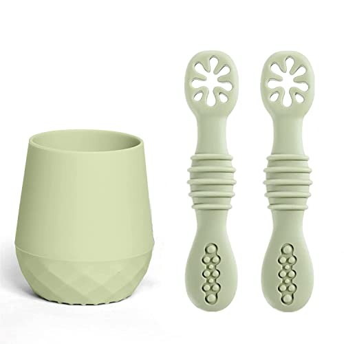 Image of Hkiytime Silicone Baby Utensils Baby Led Weaning Supplies, Bpa Free Baby Cups & Baby Spoons First Stage, Toddler Feeding Supplies for 6 Months+, 3 Piece Tiny Cup Training Cup & Toddler Spoons