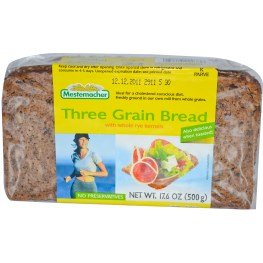Mestemacher, Three Grain Bread with Whole Rye Kernels, 17.6 oz 500 gpack of 3