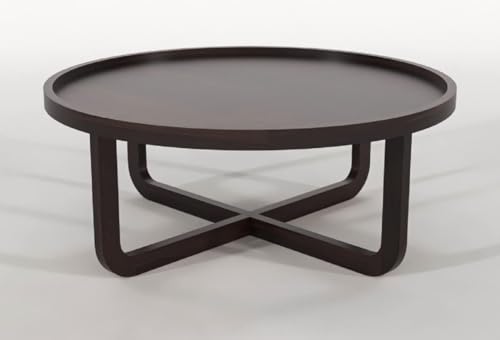 Image of Solid Wood Round Wheel Coffee Table, Wooden Round Center Table for Home & Office, Long Space Center Table, 34x34x14.5 Inch, (Walnut Finish)