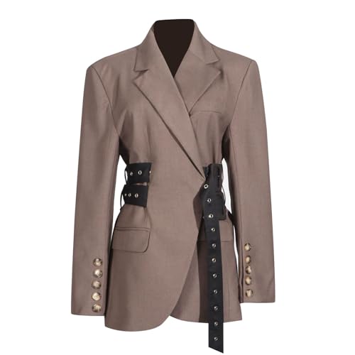 Brown,XL,HGKPFGTF Moda Feminina Com AmarraçãO Lateral Na Cintura, Blazers Com Lapela Entalhada, Blazer Slim Fit, Elegante, Blazers Com Bolso Para EscritóRio