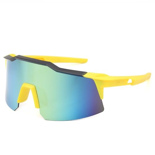 Magecubiku Gafas de sol deportivas para ciclismo, montura grande, unisex, resistentes al viento, correr al aire libre y ciclismo (marco amarillo con mercurio dorado)