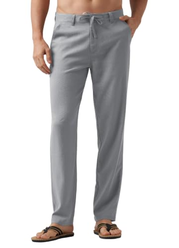 Image of Willit Men's Linen Pants Casual Lightweight Drawstring 29 inch 30 inch 32 inch