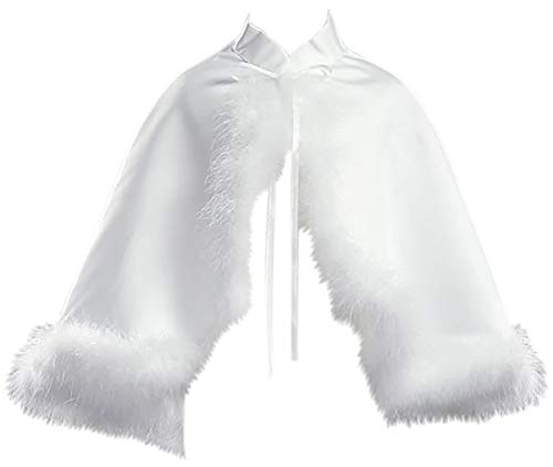 Dreamer P Little Girls Satin Cape Feathers Bolero Jacket Cover Shrug Sweater Christmas