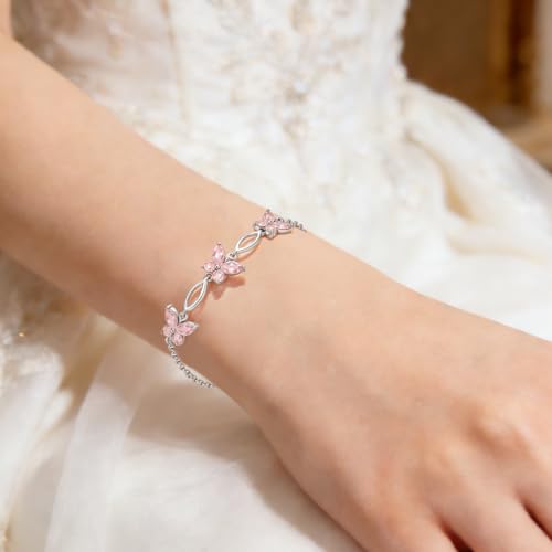 Image of Sterling Silver Butterfly Link Bracelet for Women,Adjustable Charming Dainty Jewelry,Ideal Gift for Mom,Wife and Her