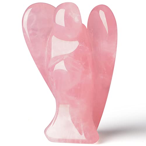 QINJIEJIE Ángel de cuarzo rosa cristales curativos piedras guardianas ángel de la estatua de cristal bolsa paz decoración pulida rosa linda figura tallada gema regalo espiritual para mujeres hombres