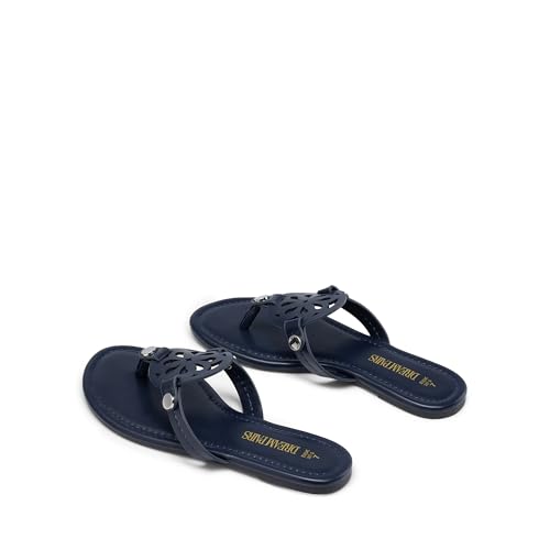 DREAM PAIRS DREAM PAIRS Women's Flip Flops Comfortable Soft Cushion Slide Slip on Summer Beach Thong Flat Sandals,Size 6.5,Navy-Pu,SDFF2403W