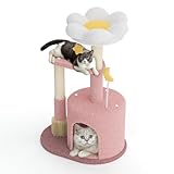 Picture of Magshion Flower Cat Tree for Indoor Cats, 33" Cute Cat Tower with Scratching Post, Condo, Top Flower Perch and Dangling Balls, Compact Cat Stand for Kittens, Pink