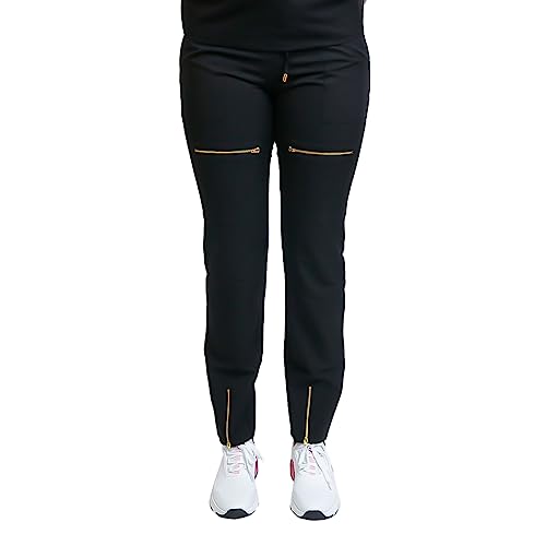 Revere Ife Pants for Women - Stylish Golden Zipper, 4-Way Stretch, Mid-Rise Drawstring