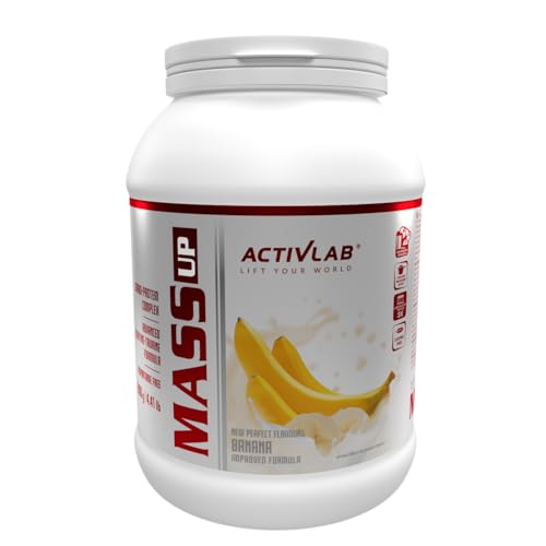 Activlab Mass Up Gainer – Banane 2kg, Complexe Glucides Protéines Créatine, Mass Gainer Musculation, Prise de Masse Musculaire Efficace