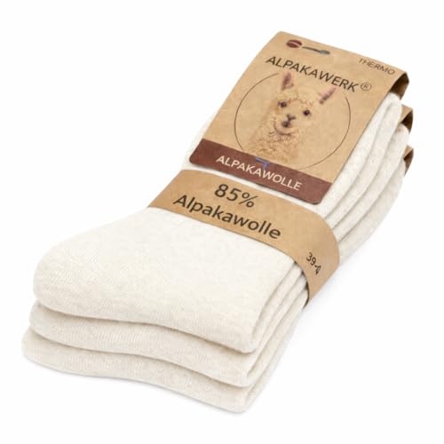 bhb 3 Paar Alpaka Socken Damen Herren 85% Alpakawolle Dünne Wollsocken Ganzjahres Thermosocken Atmungsaktive Haussocken (DE/NL/SE/PL Numerisch 39 42 3x Creamy White)