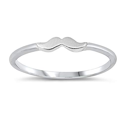 CloseoutWarehouse 925 Sterling Silver High Polished Small Mustache Ring
