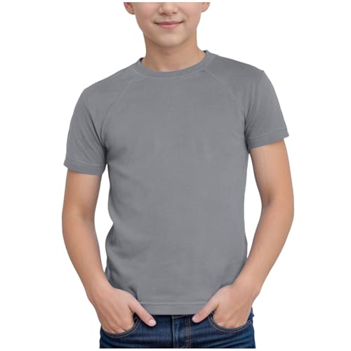 Boys Athletic T-Shirt Kids Active Dry-Fit Sports Tee Short Sleeve Solid Color Shirt Summer Crewneck Quick Drying Tops