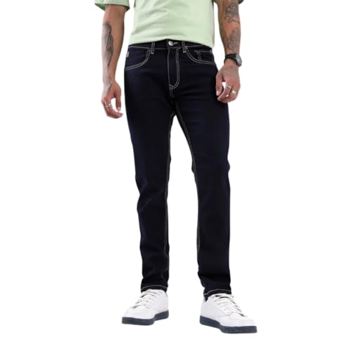 Image of WROGN Men Cotton Blend Jeans | Solid | Mid Rise | Slim Fit