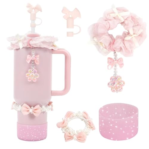 AMUSEPROFI Tumbler Accessories Set Compatible with Stanley Cup Accessories, Including Stanley Headband with Charms, Straw Toppers, Cup Boot, Tumbler Bracelets