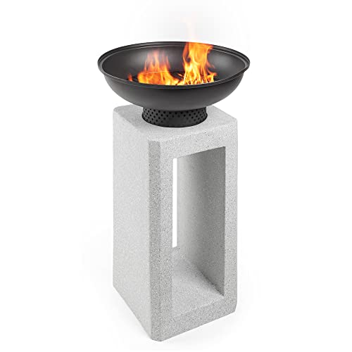 VonHaus MgO Outdoor Fire Pit Plinth in Black/Grey Faux Concrete Fire