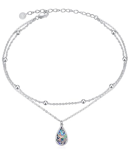 Image of POPLYKE 925 Sterling Silver Double Layered Chain Evil Eye Daisy Sunflower Butterfly Anklets for Women Holiday Beach Crystal Ankle Bracelet Dainty Evil Eye Jewelry