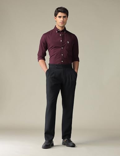 Image of U.S. Polo ASSN. Solid Tailored Fit Cotton Shirts for Men - 100% Cotton, Full Sleeve Mens Casual Shirts
