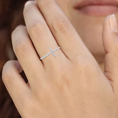 Sterling Silver Diamond Cross Band Ring (1/6 Cttw, I-J Color, I2-I3 Clarity), Size 7.5 #TOP5