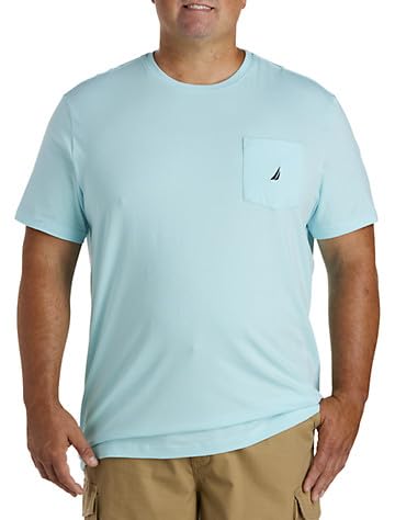 Nautica Men's Solid Crew Neck Short Sleeve Pocket T-Shirt, Bright Aqua, 4XLT Tall