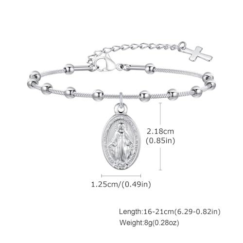 Virgin Mary Bracelet，Dainty14k Gold Plated Rosary Bead Cross Bracelets Religious Baptism Virgen de Guadalupe Bracelets Catholic Jewelry Gifts for Women2