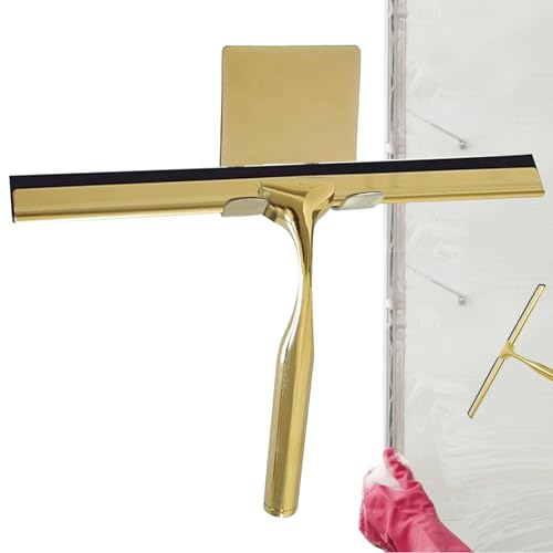 Raclette de douche pour salle de bain | Raclette pour verre de douche dorée | Essuie-glace de douche | Raclette de fenêtre en acier inoxydable avec crochet | Raclette multifonction pour portes en