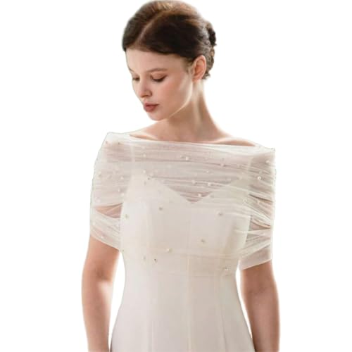 Pearls Wedding Shawl White Wrap Shrug Bridal Evening Dress Bolero Cover Up for Party Formal