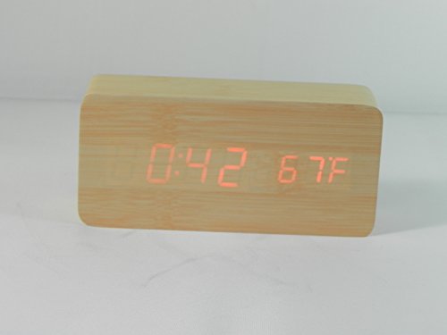 RELOJ DESPERTADOR DE MADERA CON HORA Y TEMPERATURA. TOCAS LA MESA Y ENCIENDE