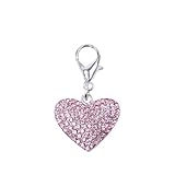 Dog Cat Bling Heart Full Rhinestones Charm Pendant Pet Puppy Necklace Collar Jewelry Accessory(Pink)