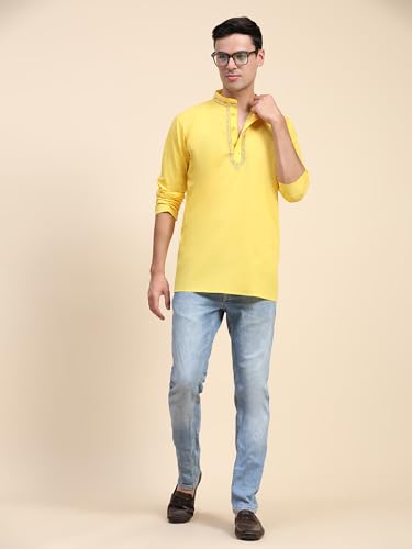 SKAVIJ Mens Cotton Henley Shirts Casual Band Collar Kurta Long Sleeve Embroidered Top T-Shirt3