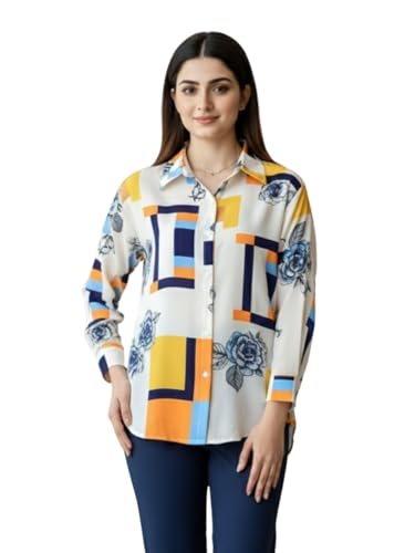 Image of Trendy Queen Women's Printed Straight Mandarin Neck Shirt for Women's | Tops for Woman Shirts | Shirt for Women Stylish Western (SD778 S)