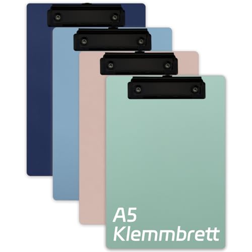 A5-Klemmbretter, 15,5 x 22,5 cm, Mini-Klemmbretter, 4 Stück, Halbbuchstaben, Memo-Größe, Klemmbrett, Menüblöcke, Schreibblöcke für Schule, Büro, Restaurant, Café, Hotel (schwarzer Clip)