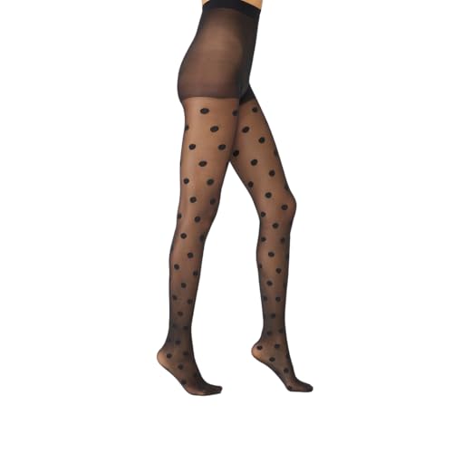 PENTI Big Polka Dot Tights for Women | Black Pattern Pantyhose 30 Denier Sheer High Waist Swiss Dot Pantyhose