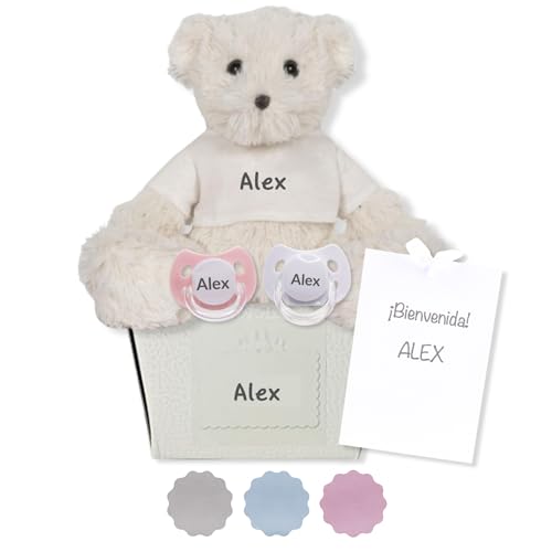 Precioso Regalo para Bebé: Chupete Personalizado con Nombre (2 Unidades) | 0 a 6 Meses | Tetina de Silicona Libre de BPA y Oso de peluche. Incluye Caja Italiana Personalizada | BebeDeParis Precioso Regalo para Bebé: Chupete Personalizado con Nombre (2 Unidades) | 0 a 6 Meses | Tetina de Silicona Libre de BPA y Oso de peluche. Incluye Caja Italiana Personalizada | BebeDeParis