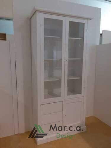 Vetrinetta Elegante In Legno Di Pioppo - Arte Povera Made In Italy Con Ripiani E Cassetti - Foto 4