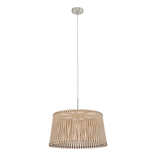 Eglo Suspension Sendero, lampe suspendue bohème, luminaire en acier nickel mat, bois d'érable, lampe de table à manger naturelle, lampe de salon suspendue...