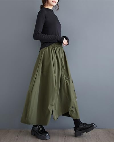 Women's Skirt Elastic Waist Two Side Pockets Solid Color Baggy Loose Oversize Trouser GZ3142