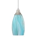 karyfine Mini Pendant Light,Handcrafted Art Glass Pendant Lighting Shade with Brushed Nickel Finished Teal Glass Ceiling Hanging lamp Adjustable Cord for Kitchen Island,Hallway,Dining Room
