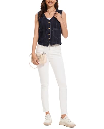 Chaleco de mezclilla recortado para mujer abotonado estilo casual chic 7