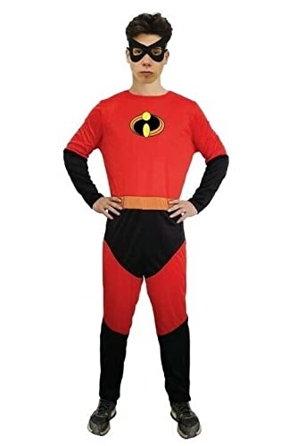 DM Disfraz inspirado en Los Increíbles. Incluye mono y antifaz, Varias tallas de niño y adulto. (Talla única, Hombre)