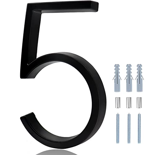 6 In Address Numbers, Metal Modern House Numbers, Black House Numbers For Outside With Screws, High Gloss Black Number 5 #TOP16