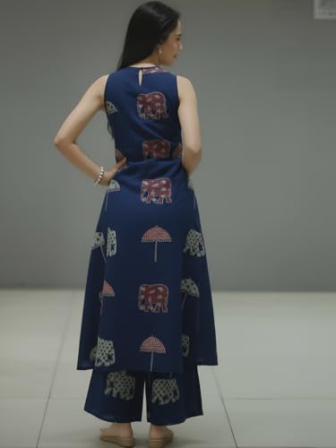 Image of GoSriKi Cotton Co Ord Set for Women | Kurta with Palazzo | Kurti for Woman | Black Printed Ethnic Outfit | Cord Style Dress | Stylish Indian Clothing Office Party Traditional Fashion Look