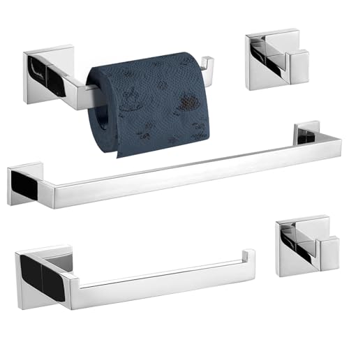Image of TURS 5-Piece Bathroom Hardware Set Polished Chrome Towel Bar Holder Sets Hand Towel Holder and 2 Towel Hooks, Stainless Steel Wall Mounted, Q7P-P5